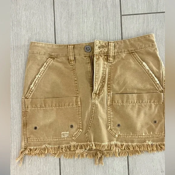 FREE PEOPLE Tan Canvas Cotton Relaxed Mini Skirt Size 24 - Picture 13 of 14